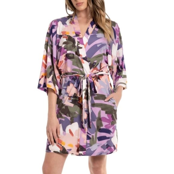 Linea Donatella Purple Botanical Print Knit Robe NWT L/XL - Picture 2 of 6